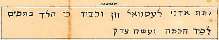 Mezzofanti's handwriting in Hebrew : Click to enlarge picture